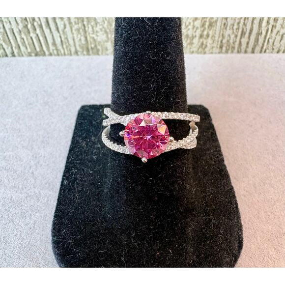 NEW 2ct Pink Sakura Moissanite in 925 Sterling Silver - Sz.7 - Picture 2 of 7
